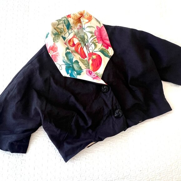 Funky & Unique Crop Jacket - Handmade - Solid & Floral - Size M/L - Picture 1 of 14